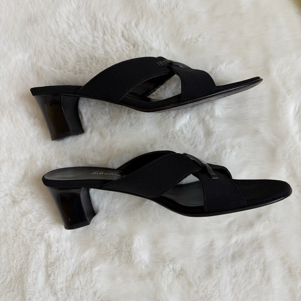Salvatore Ferragamo Black Slip-On Heeled Sandals | 6.5 2 A - Picture 10 of 13